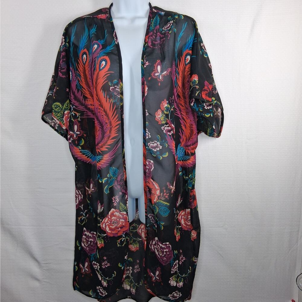 Live 4 Truth Kimono Women's Medium Sheer Floral Birds Butterflies Boho Flowy